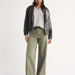 Abercrombie & Fitch High Rise Wide Leg Olive Jean
